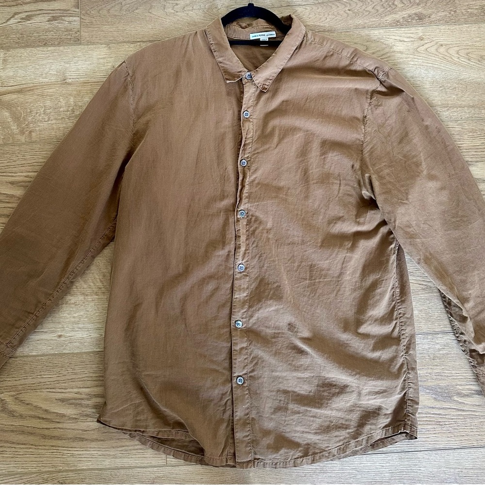 James Perse Mens L (Size 3) Brown Standard Cotton Long Sleeve Button Down